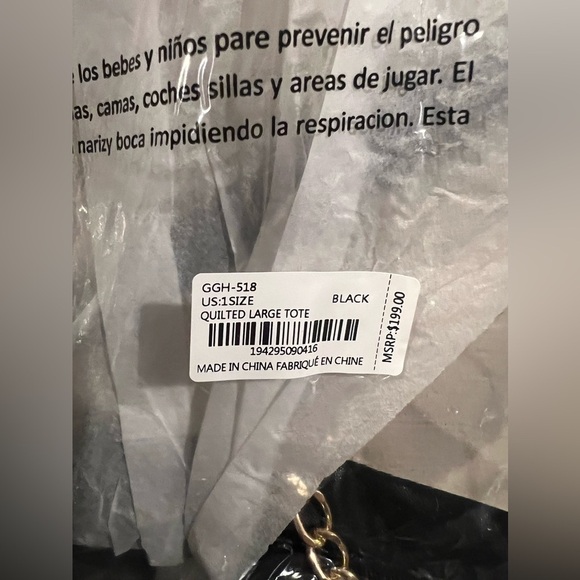 BIN047. NWT Badgley Mischka Gilda Paris Large Quilted Tote Black - Picture 7 of 7